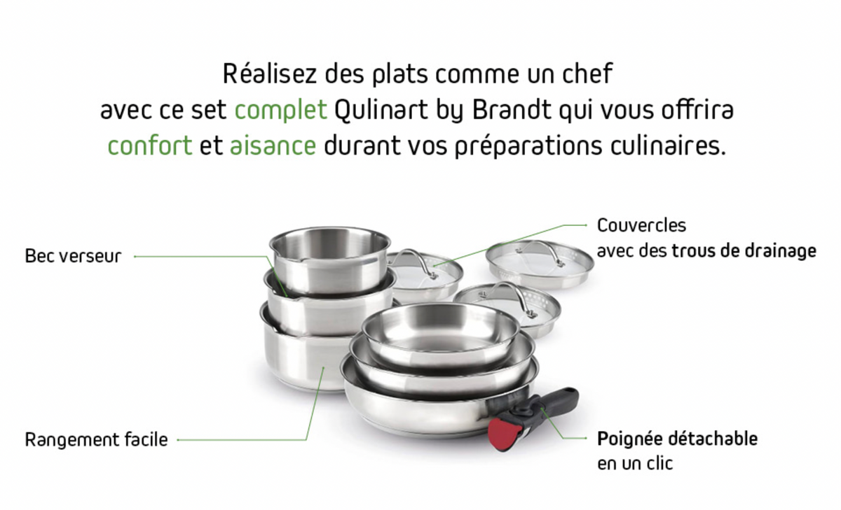 Brandt Batterie de Cuisine Inox 10 Pièces Sans PFOA/PFAS