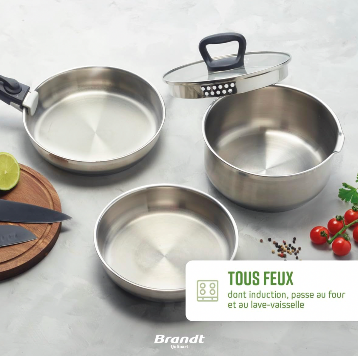 Brandt Batterie de Cuisine Inox 10 Pièces Sans PFOA/PFAS